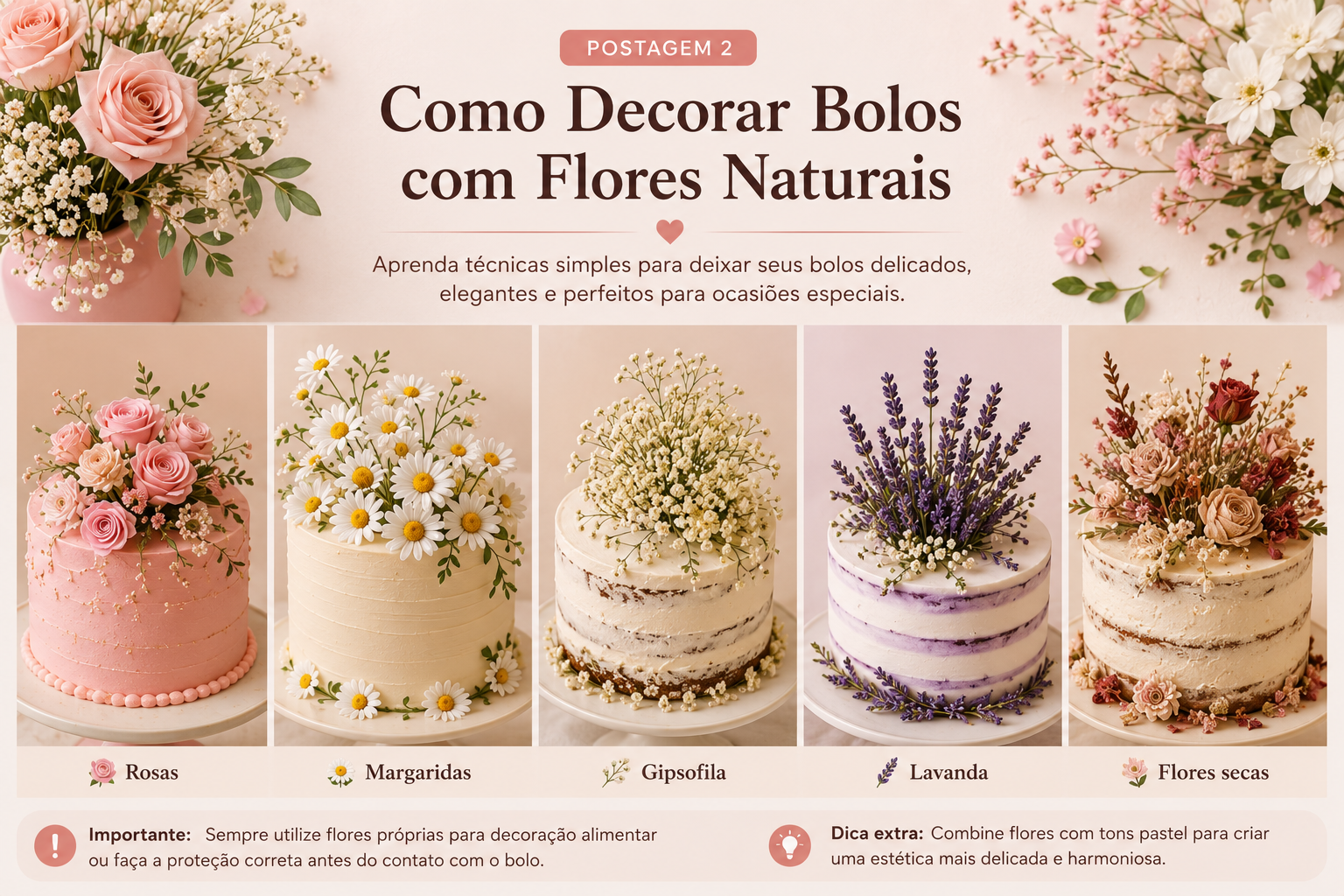 Como Decorar Bolos com Flores Naturais